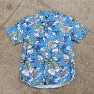 Vtg Y2k STUSSY Tropical Flowers Floral All Over Print Skate Button Up Shirt M